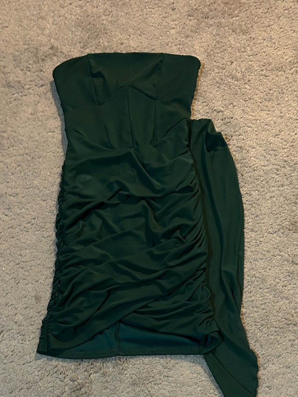 SHEIN Dark Green Strapless Ruched Mini Dress